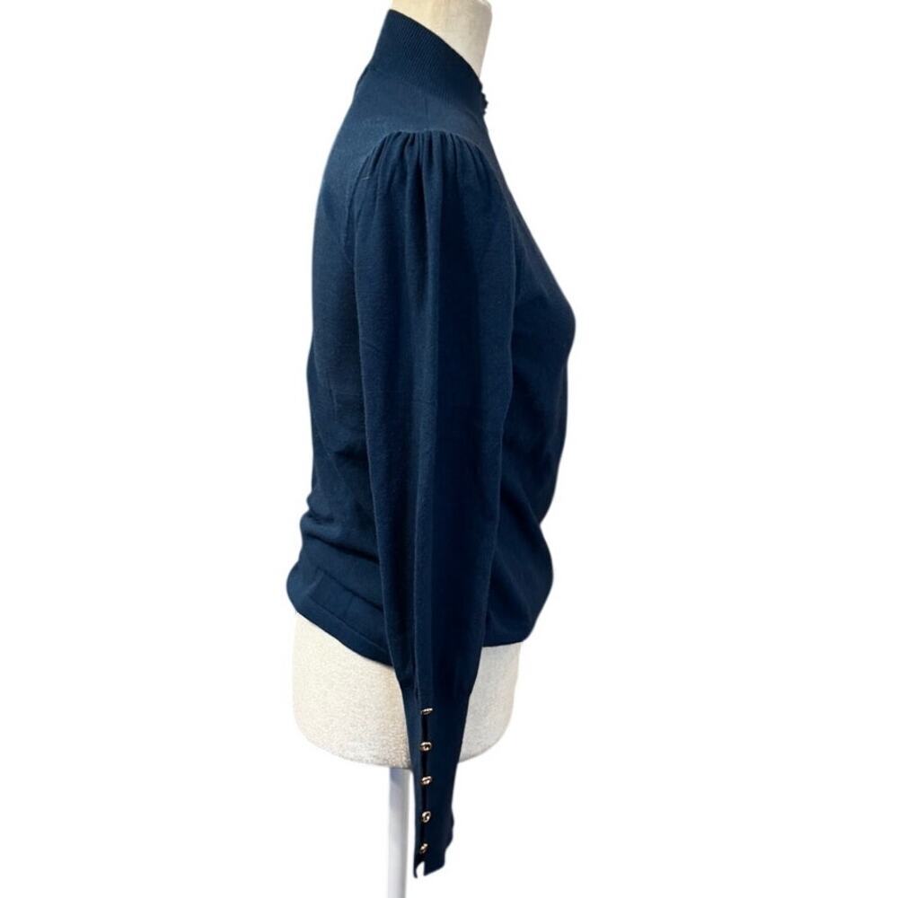 Molly Bracken Mock Neck Keyhole Button Detail Knit Sweater Blue Size Small - Picture 2 of 6